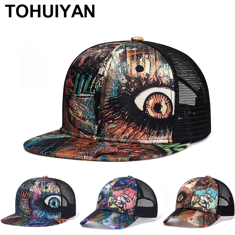 

TOHUIYAN Graffiti Printing Trucker Caps for Men Summer Mesh Dad Hat Outdoor UV Protect Sports Cap Women Streetwear Baseball Hat