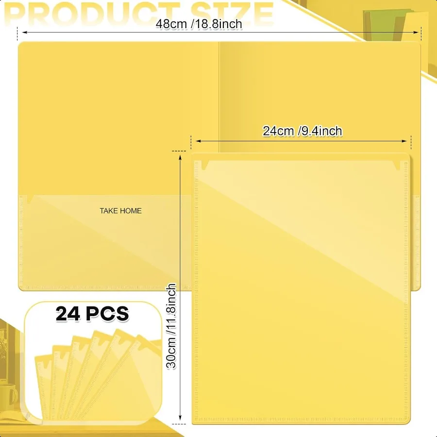 24 Pcs Folders Take Home Heavy Duty 2 Pocket Homework Folders for Students Parent Teacher Communication Yellow