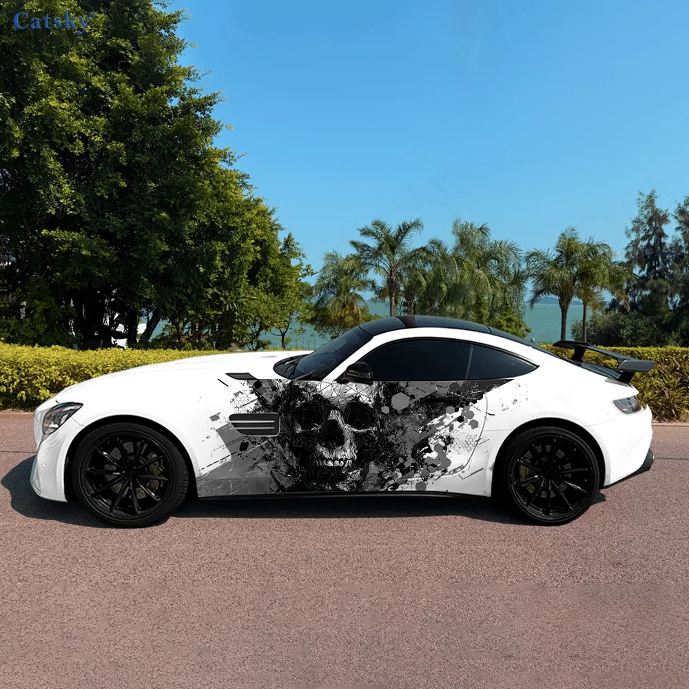 

Полосатый цифровой пиксельный череп, брызги, боковая наклейка автомобиля, декор, ПВХ, водонепроницаемая, устойчивая к царапинам наклейка, защита автомобиля, автоаксессуары