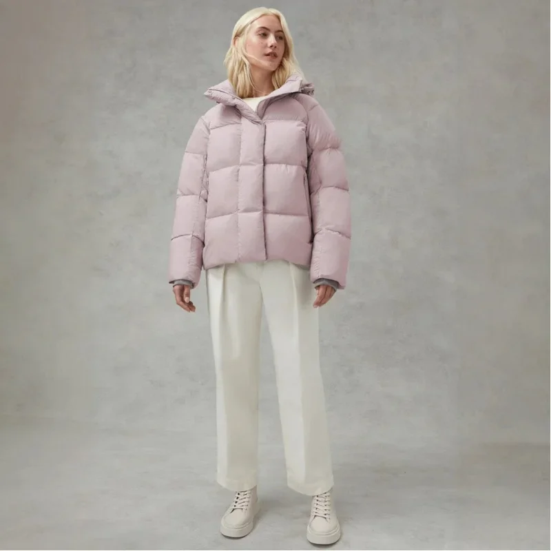 Cana * a go * se einfarbige wind dichte Crop Puffer Jacke Winter dicke kurze Stil 90% weiße Gänse daunen jacke Damenmode Mäntel