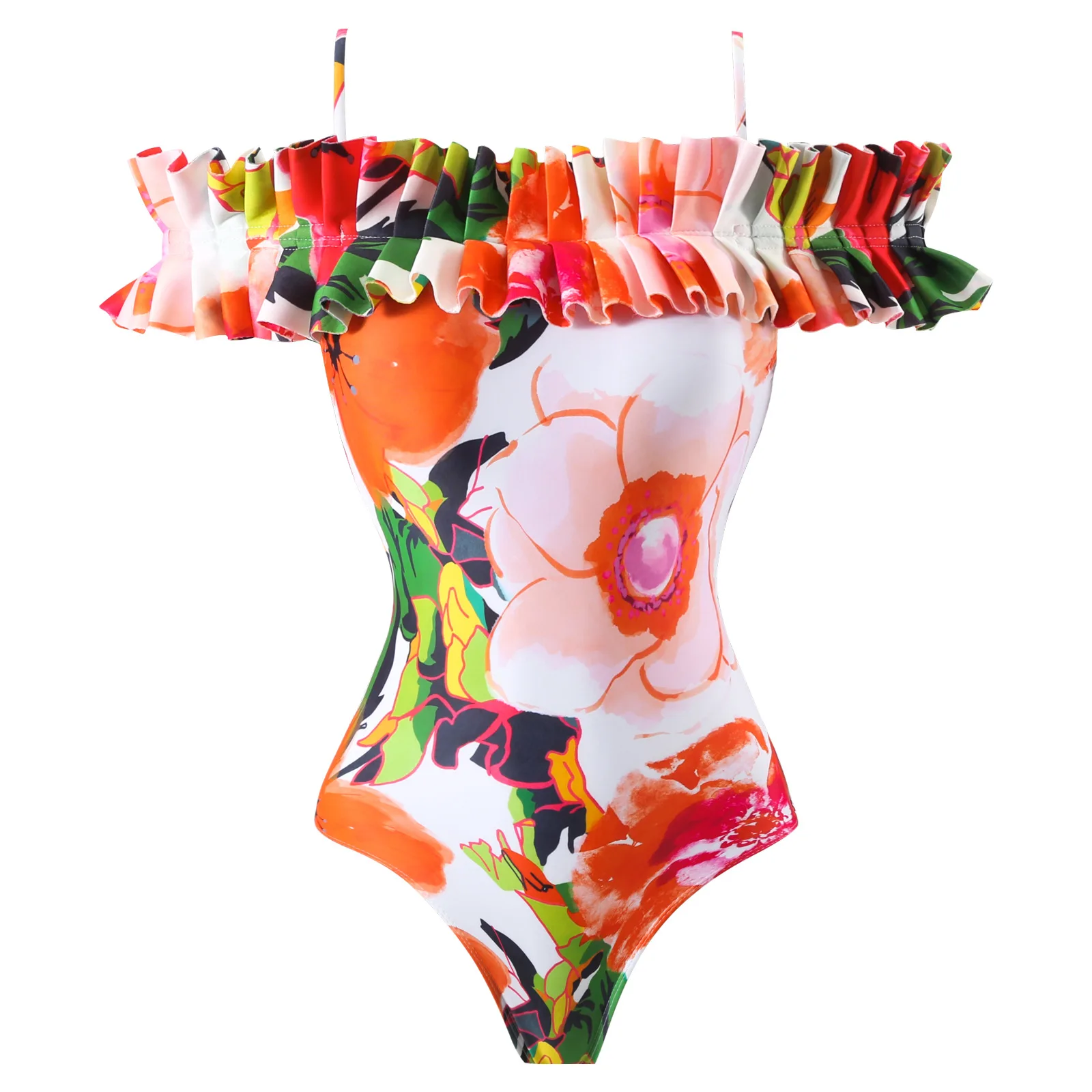 2025 جديد مثير بيكيني قطعة واحدة ملابس السباحة الشيفون تنّورة ملفوفة كلمة واحدة الكتف لوتس ليف ملابس السباحة الشاطئ جمع المحافظ يكون