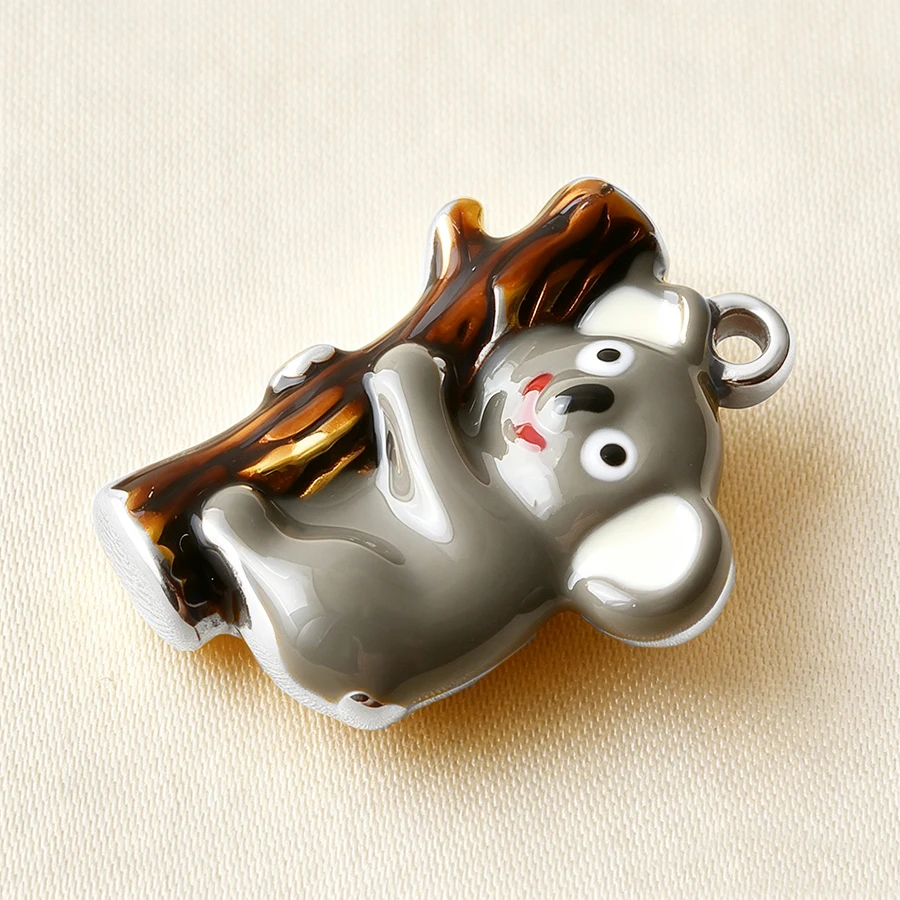 6pcs Cute Koala Yellow Duck Cat Animal Stainless Steel Pendant 3D Simulate Exquisite Enamel Elephant Pigeon DIY Fashion Pendants view 5