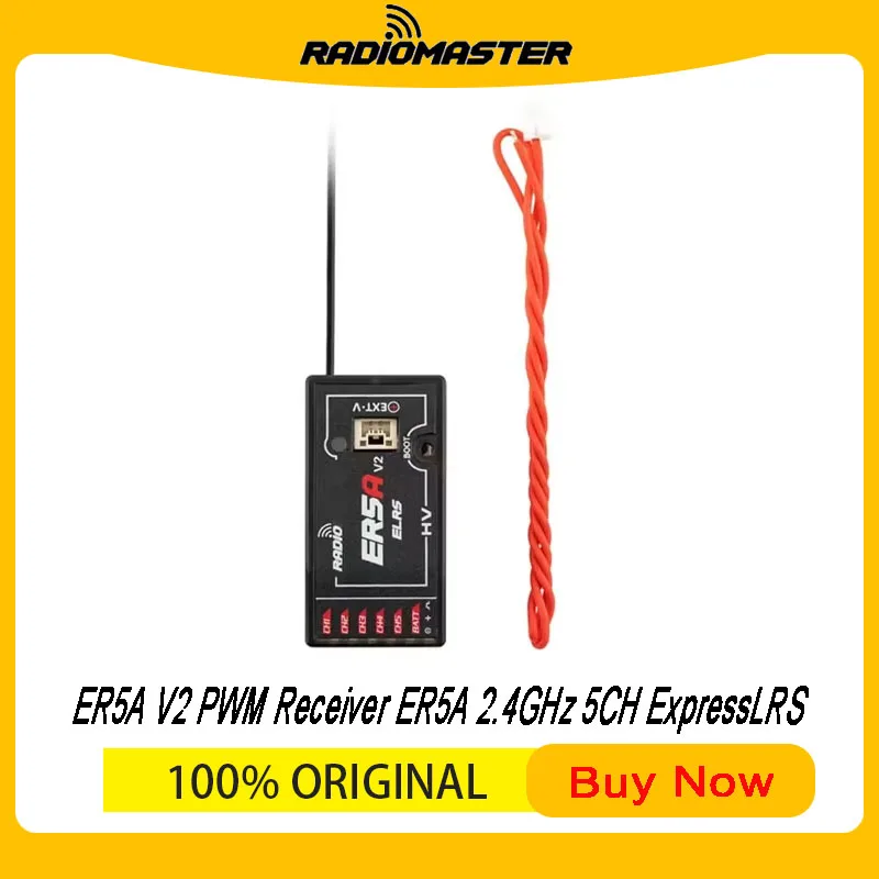Radiomaster ER5A 2.4G 5CH ELRS PWM Mini RX w/Voltage Return, for FPV Fixed-Wing & Racing Drone, Low-Latency