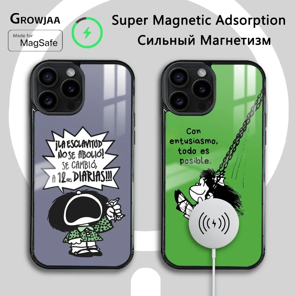 Hot Cartoon M-Mafalda Girl Magnetic Phone Case For iPhone 15 14 13 12 11 Pro Max Plus Mini Mirror Wireless Magnetic Cover