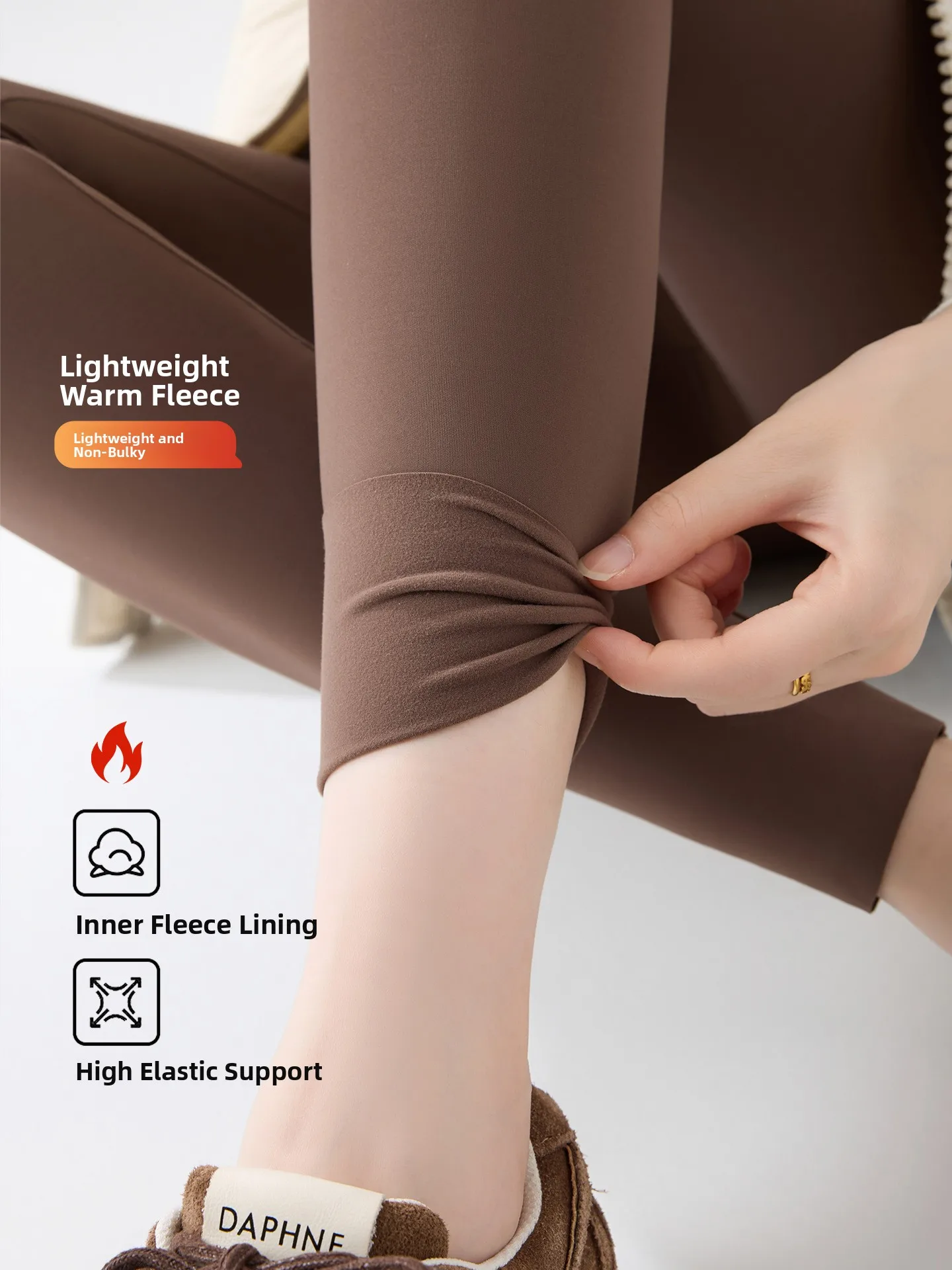 

Брюки для йоги с высокой талией на подкладке, женские осенне-зимние теплые брюки для похудения, базовый слой, текстура кожи кофейного цвета