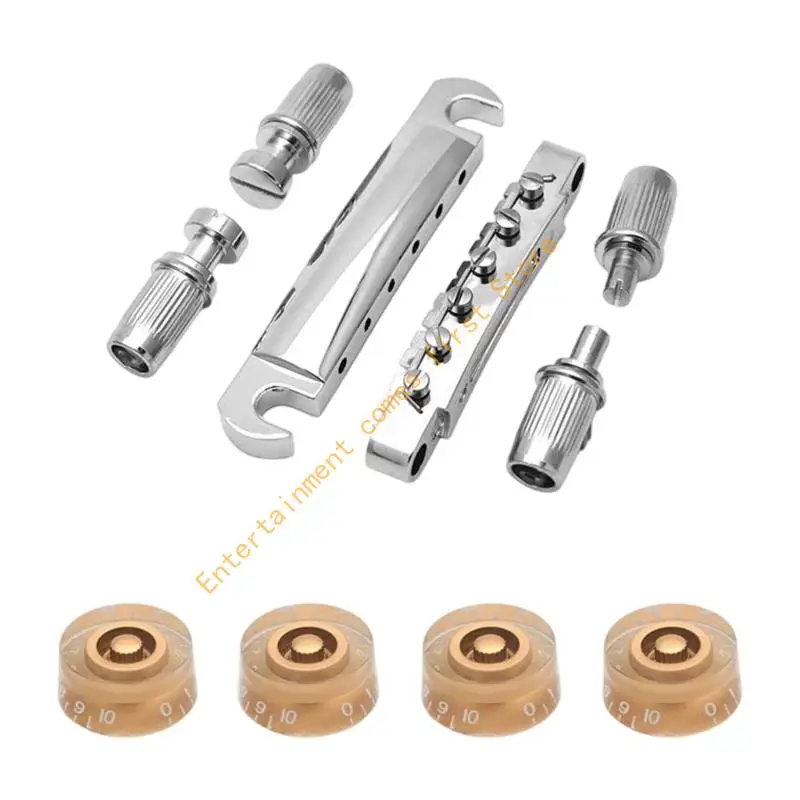 Die-Cast Electric Guitar Bridge Set with Separate Tailpiece, Six Grooved String Seats, Control Knobs for Guitar Modification