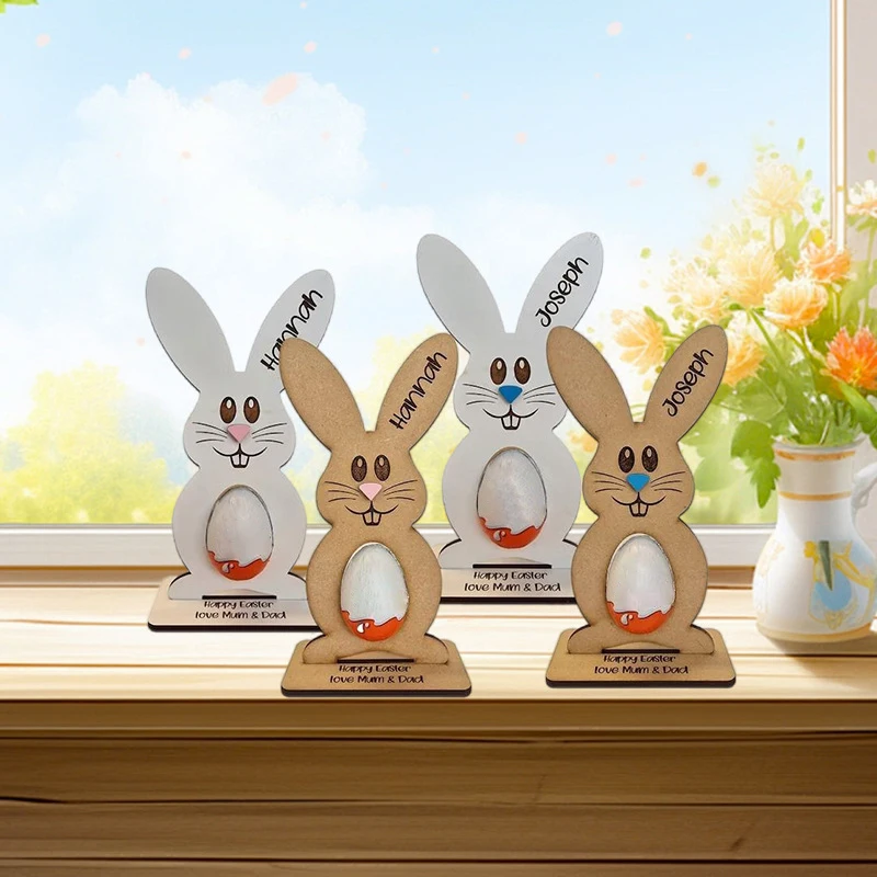 Wooden Egg Stand Bunny Egg Rack Wooden Easter Bunny Egg Holder For Kinder Eggs Personalized Table For Kids For Chocolate