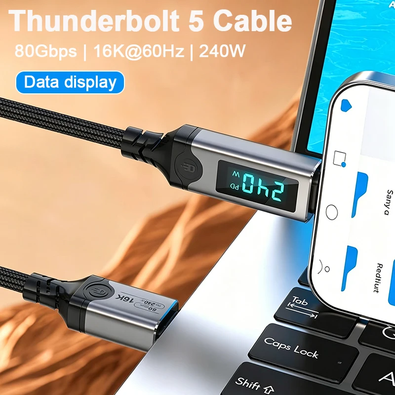 PD240W Fast Charging Thunderbolt 5 USB Type C Cable 80Gbps Data Transfer 16K/8K Video Wire Support Home Office USB C to C Cable