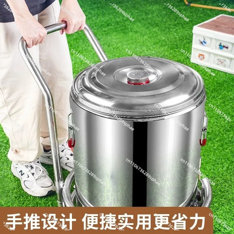 Stainless steel round turnover trolley universal wheel mobile steamer rack thickened transport tool trolley