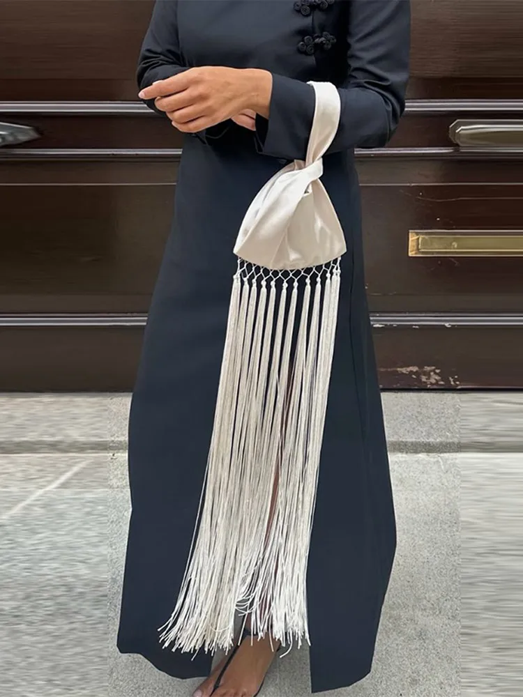 

Fashion Women Satined Hand Bag Tassel Solid Small All-match Female Accessory High Street Chic Long Fringes Bag