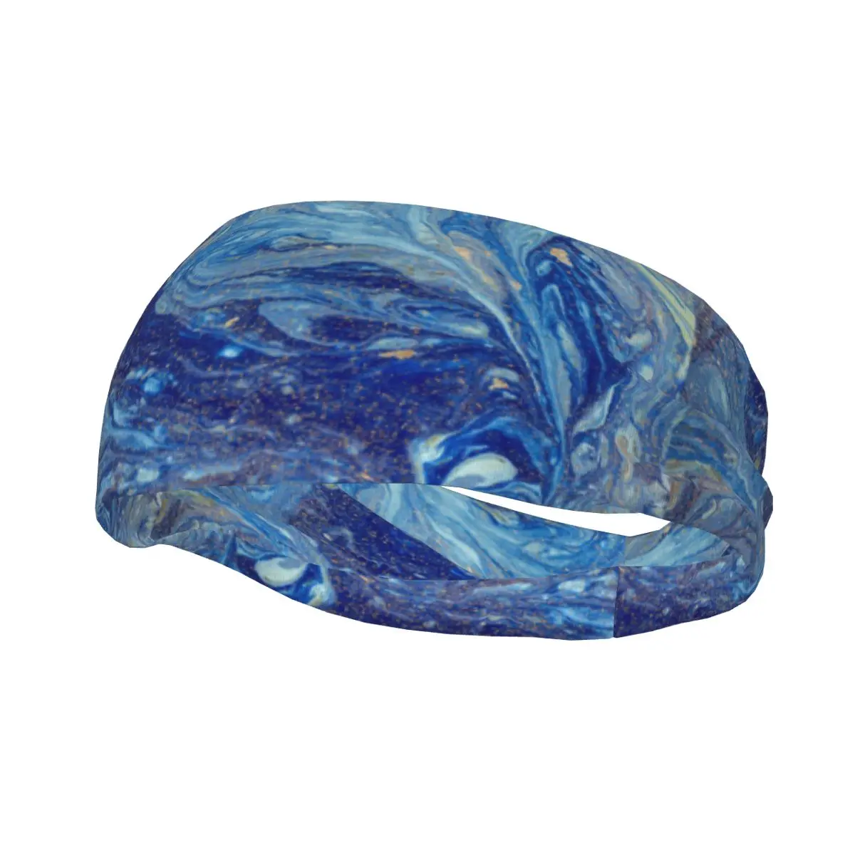 

Sports Sweatband Breathable Headband Sweat Hair Head Band Abstract Blue Marble With Golden Sequins Yoga Headband