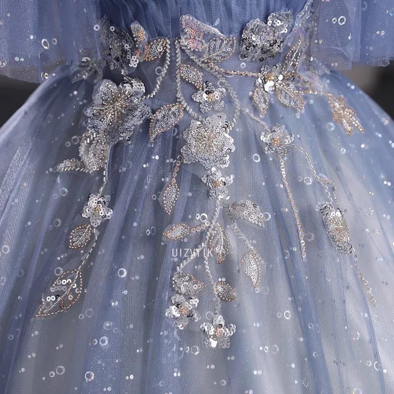 Новые серо-синие платья Quinceanera, бальные платья больших размеров с рукавами, пышные платья для выпускного вечера, милое платье 16, Vestido De 15anos