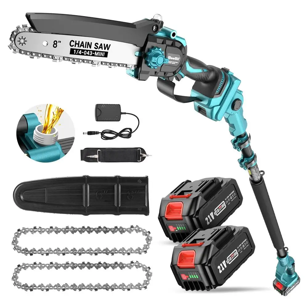 PS810 2-IN-1 Cordless Pole Saw & Mini Chainsaw 8-inch Electric Saw Brushless with 2 * 4.0Ah Battery 16-Foot MAX Chain Saw with