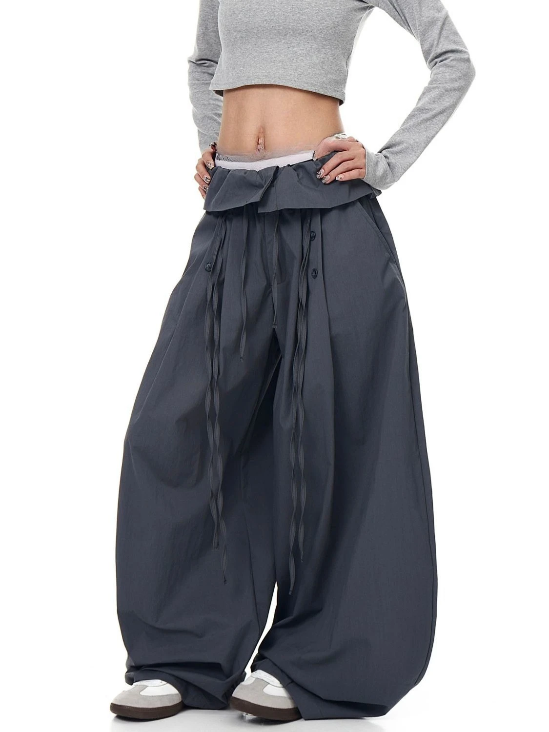 Pantaloni sportivi grigi vintage da donna Pantaloni cargo patchwork larghi 2025 Autunno Harajuku Estetica anni 2000 Y2k Pantaloni hip-hop oversize