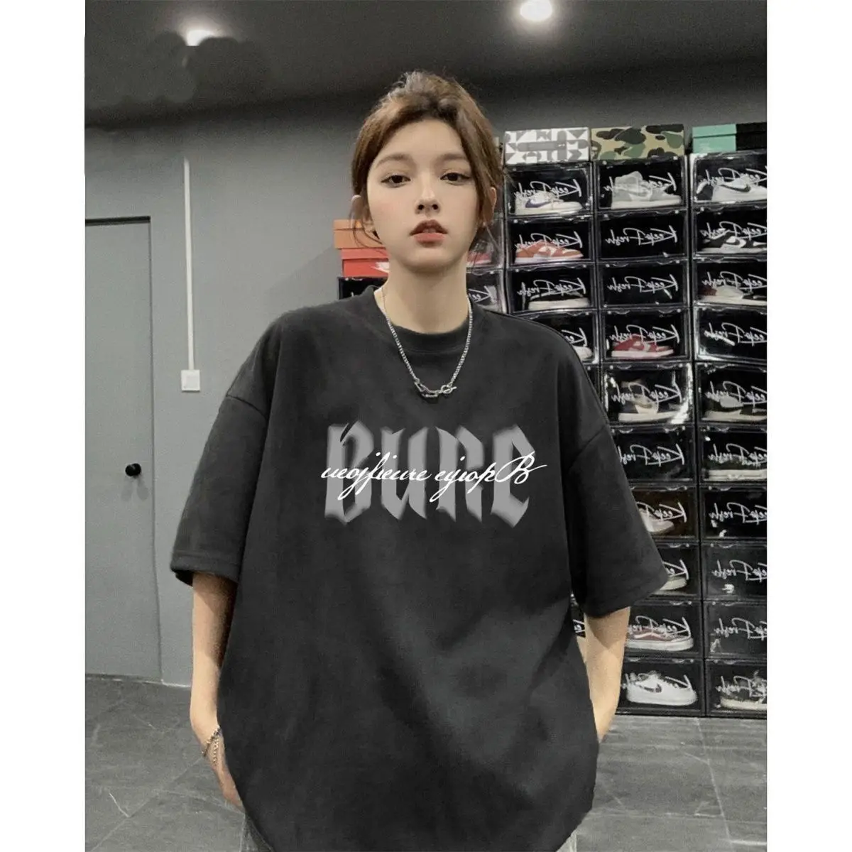 

Short Sleeve T-Shirts Womens Popular Design Cotton Tops Loose Fit Summer Breathable Soft Casual Trendy Fashion Streetwear Daily