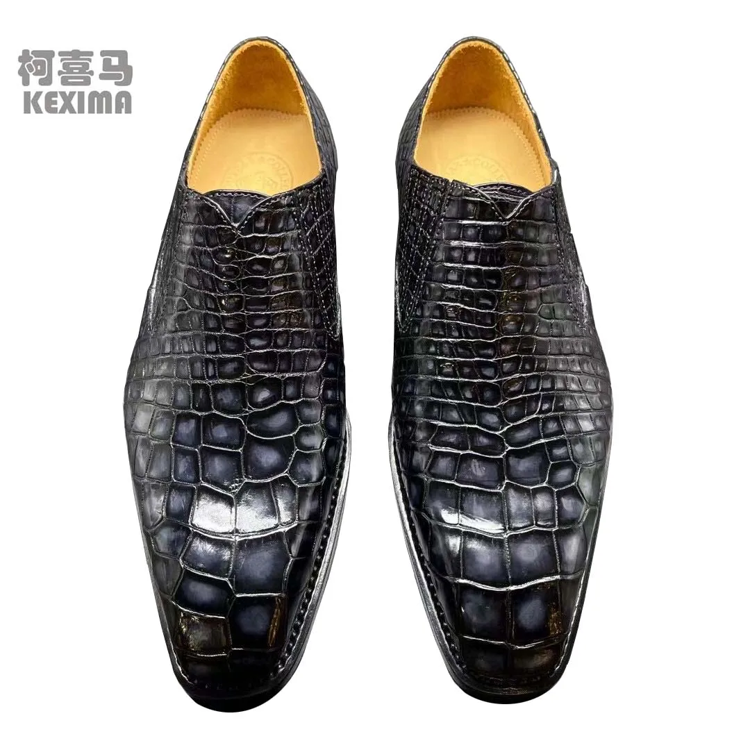 kexima chue 2022 spring new arrlva men crocodile shoes male crocodile leather shoes men casual shoes color brush wine red grey