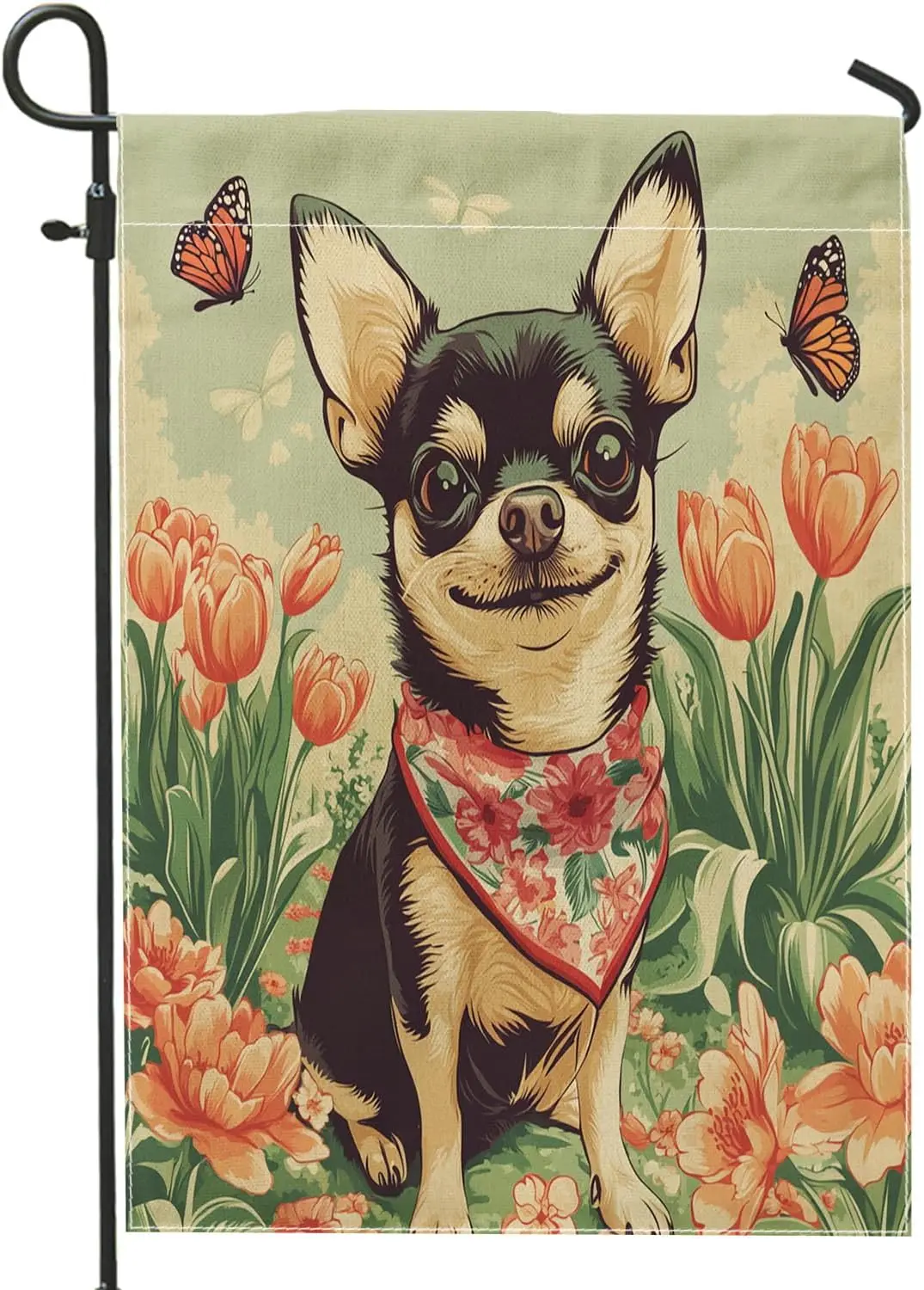 Spring Chihuahua Dog Garden Flags 12x18 Inch Double-Sided for Outside, Vintage Flowers Floral Linen Burlap Lawn Flags, Pet P uui
