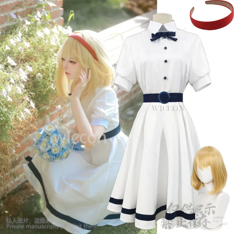 أنيمي Takt op.Destiny Cos Unmei Cosette زي Kawaii لطيف فستان أبيض أحمر عقال شعر مستعار مجموعة للفتيات امرأة كوميدية مخصصة