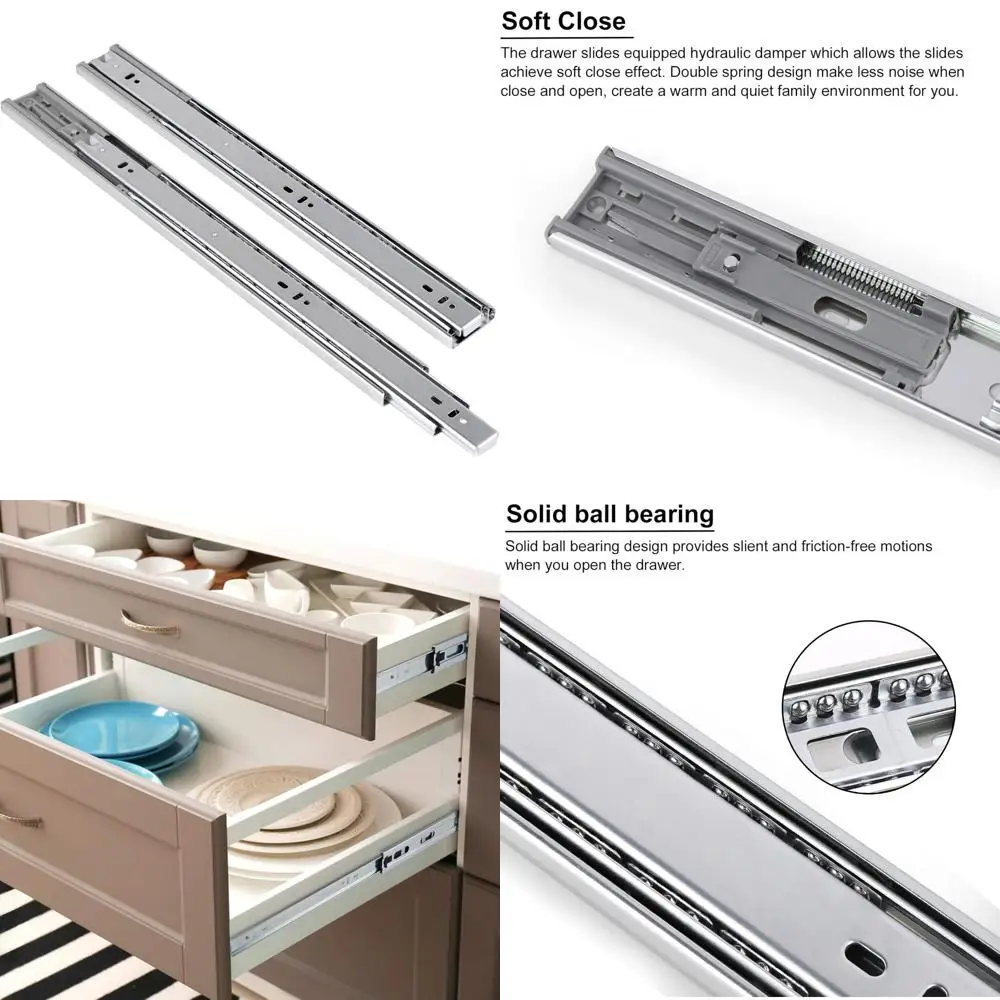 

Full Extension 20 Inch Soft Close Drawer Slides - Ball Bearing, 6 Pairs, Nickel Finish, Home Hardware Accessories for Smooth Ope