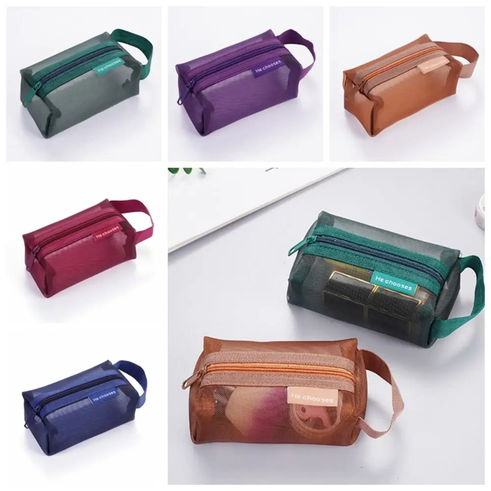 Retro Color Mesh Makeup Bag Zipper Storage Bag Transparent Cosmetic Bag Toiletry Bag Organizer Case Toiletry Storage Bag Girls