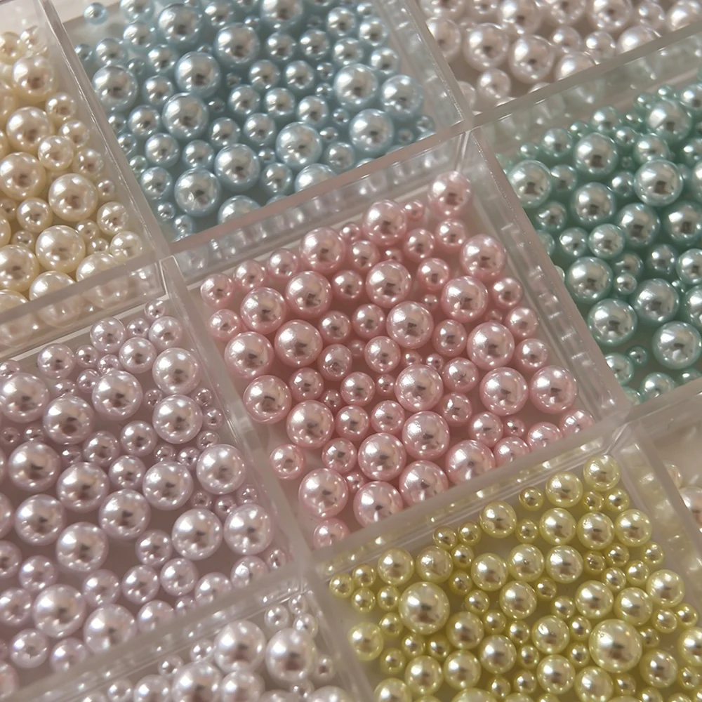 12 Gitter 3D Hochglanz-Rundperlen Nagelcharms Gemischte Größen Dopamin-Farben Perlenperlen Nagelkunst-Dekoration DIY Maniküre-Teile – Detail 5