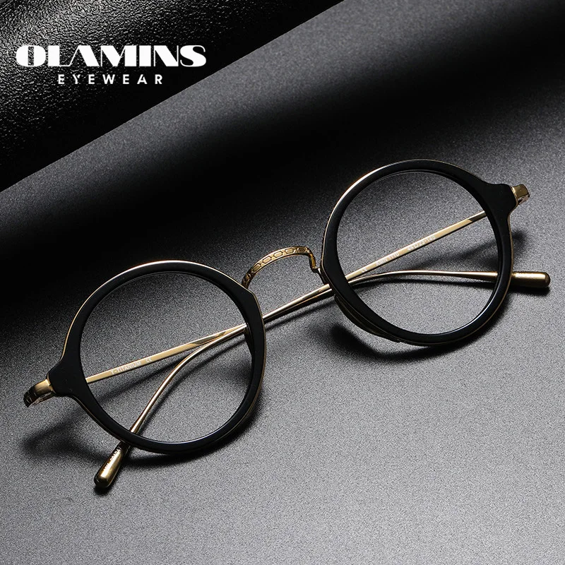 

OLAMINS Fashion Pure Titanium Frame Elegant Glasses Women Men Round Optical Eyeglasses Lightweight Spectacle Frame KMN-1110