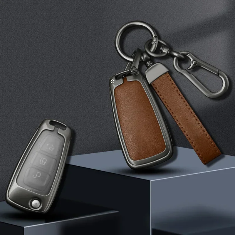 

Alloy Leather Car Remote Key Case Cover Shell For Ford Ranger C-Max S-Max Focus Galaxy Mondeo Transit Tourneo Custom Ecosport