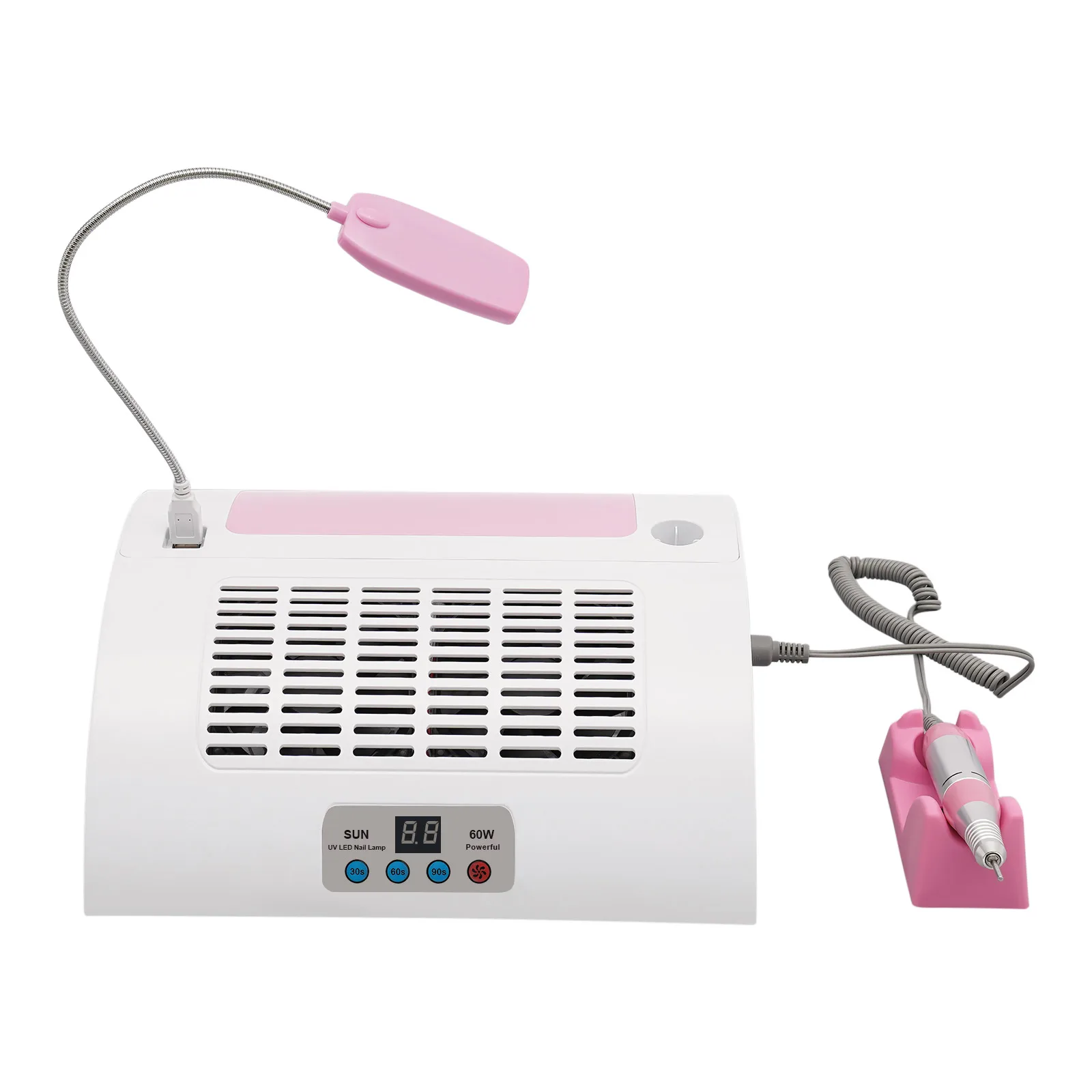 5 in 1 Manicure Lamp Nail Dust Collector with Nail Drill Hand Rest and LED Desk Lamp for Gel Polish for Nail Salon and Home Use