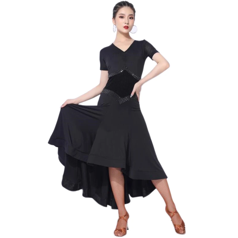 

Waltz Dress Ballroom Gowns Short Sleeves V Neck Modern Dance Wear Competition Costume Performance Clothes Stage Outfits