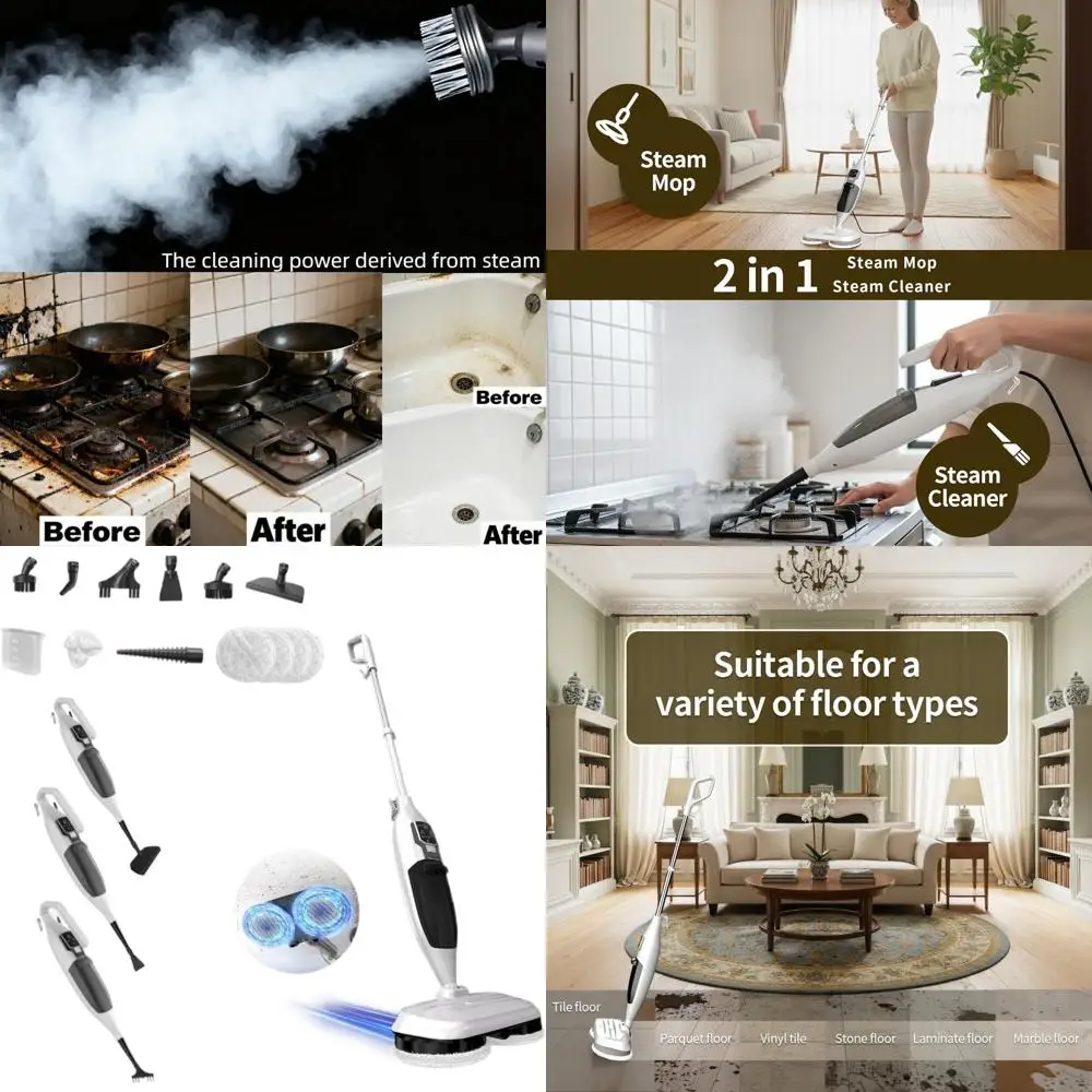 

Паровая швабра двойного назначения и ручной очиститель, 212 ° Отпариватель для твердого пола F, 13 аксессуаров, резервуар для воды емкостью 550 мл, 4 моющиеся подушечки, глубокий очиститель