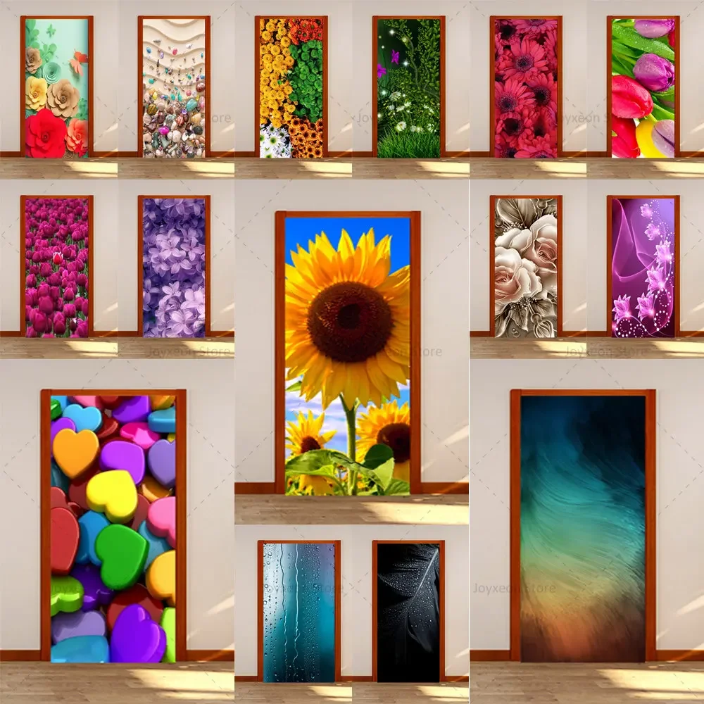 

Sunflower Door Sticker Flowers Leisure Atmosphere Poster Vinyl PVC Waterproof Wrap Full Door Suitable for Apartment Door Sticker