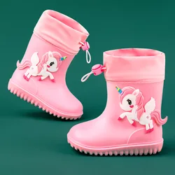 Children Rain Boots Rubber Boots Kids Water Shoes PVC Baby Cartoon Waterproof Non-slip Cartoon Unicorn Rainshoes