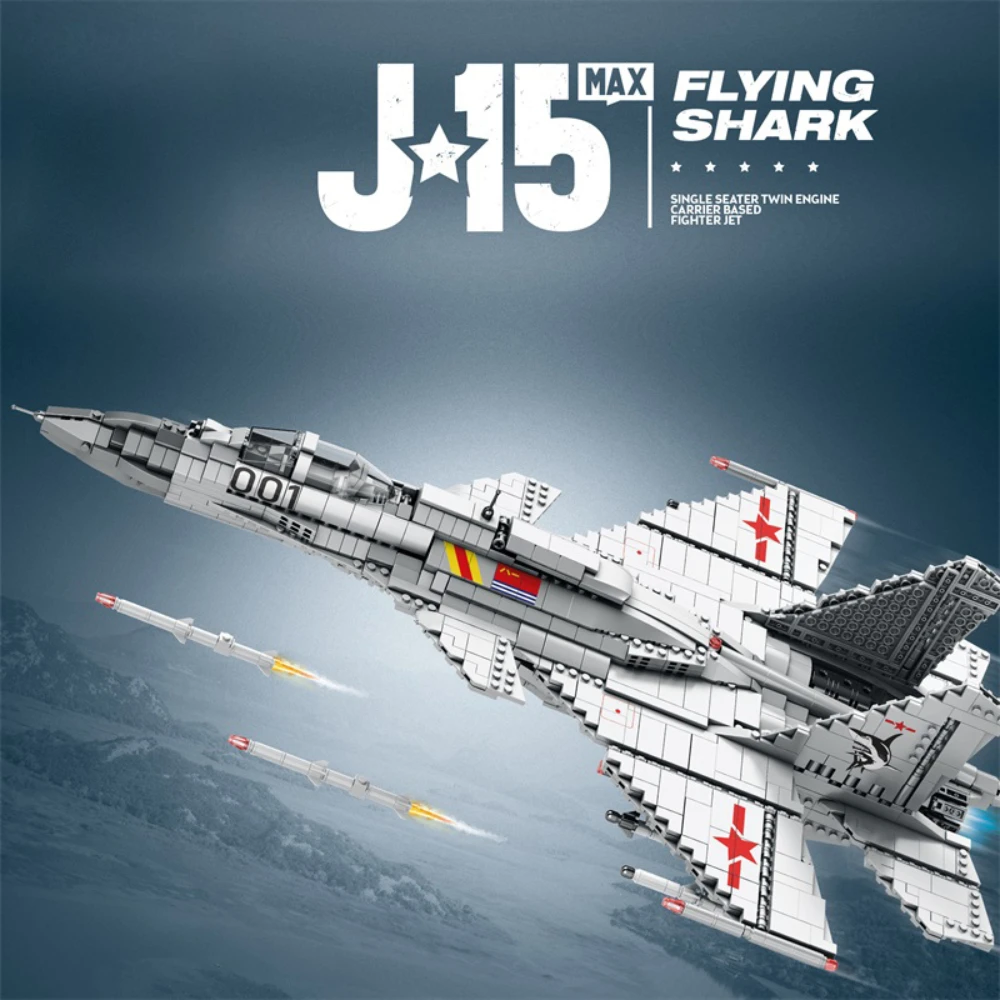 J-15 Fighter Building Block Set, Military Airplane Toy Army Construction Model, Creative Gift for Adults Fans Kids 14+, 1999 Pcs