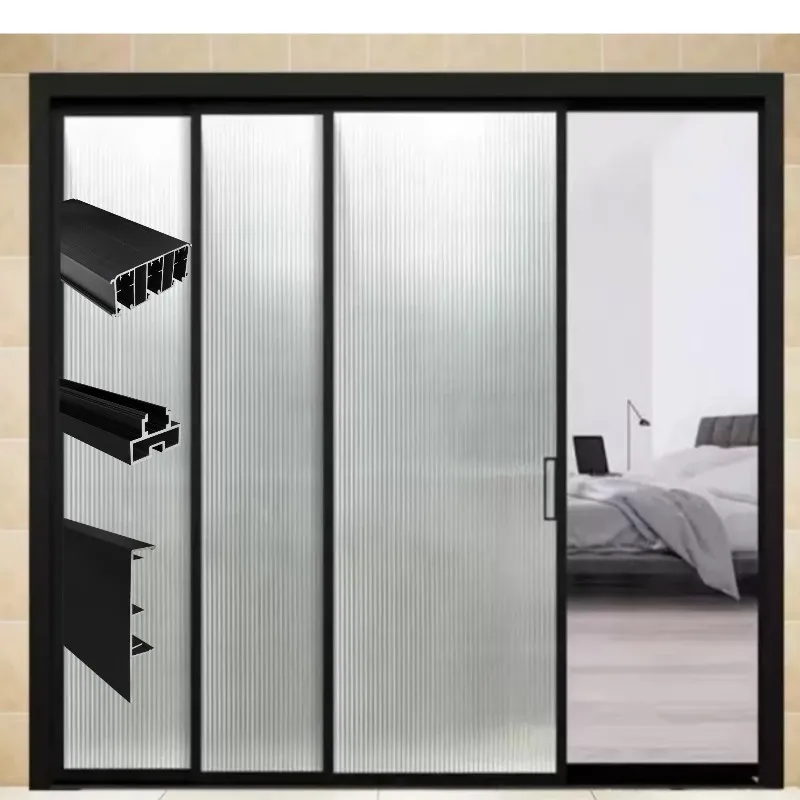 3 Panels Sliding Door System Door Hardware Fittings Telescopic Door Slim Frames for Interior Home Partition