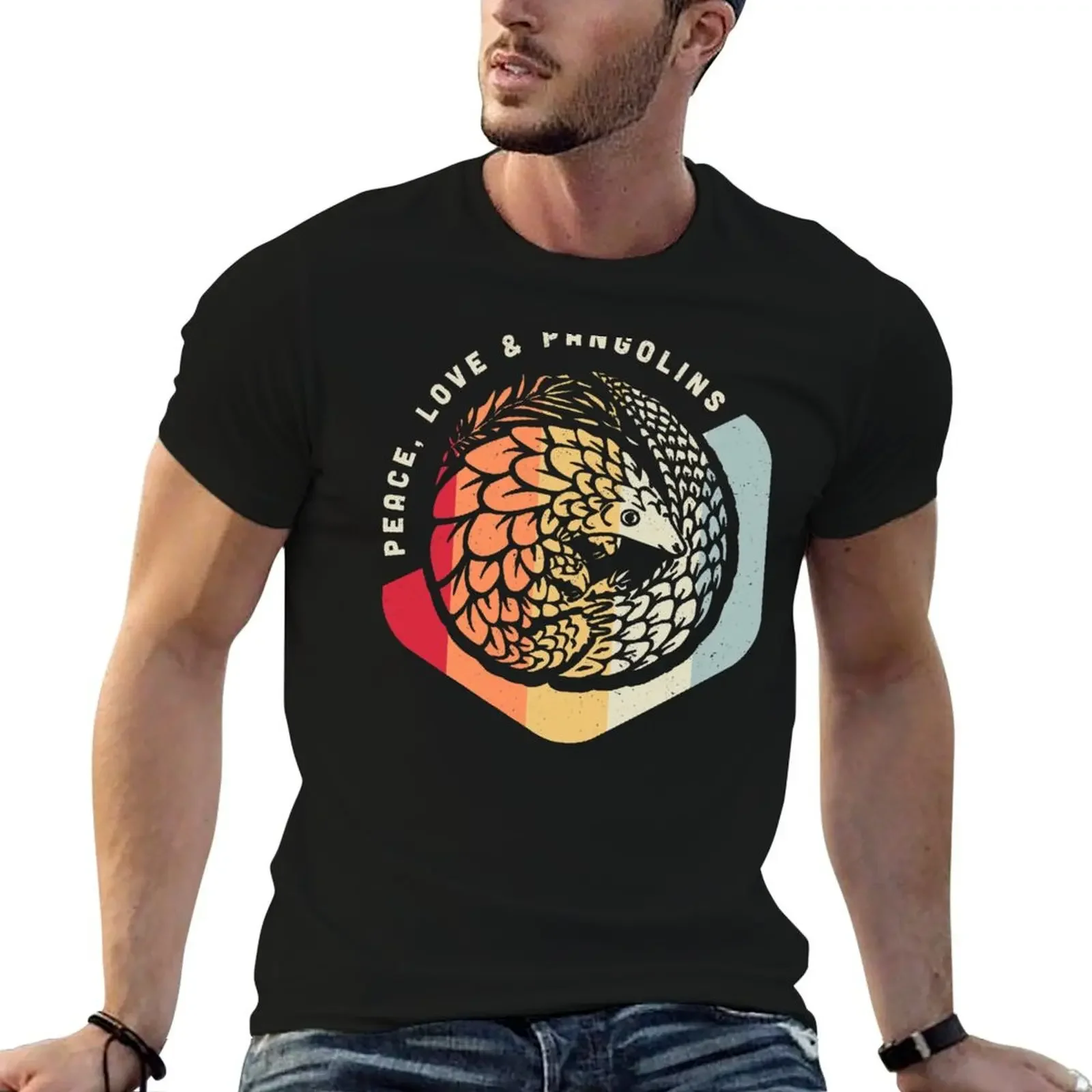 Peace, Love & Pangolins - Vintage Geometric Design T-Shirt graphics hippie clothes plain white t shirts men