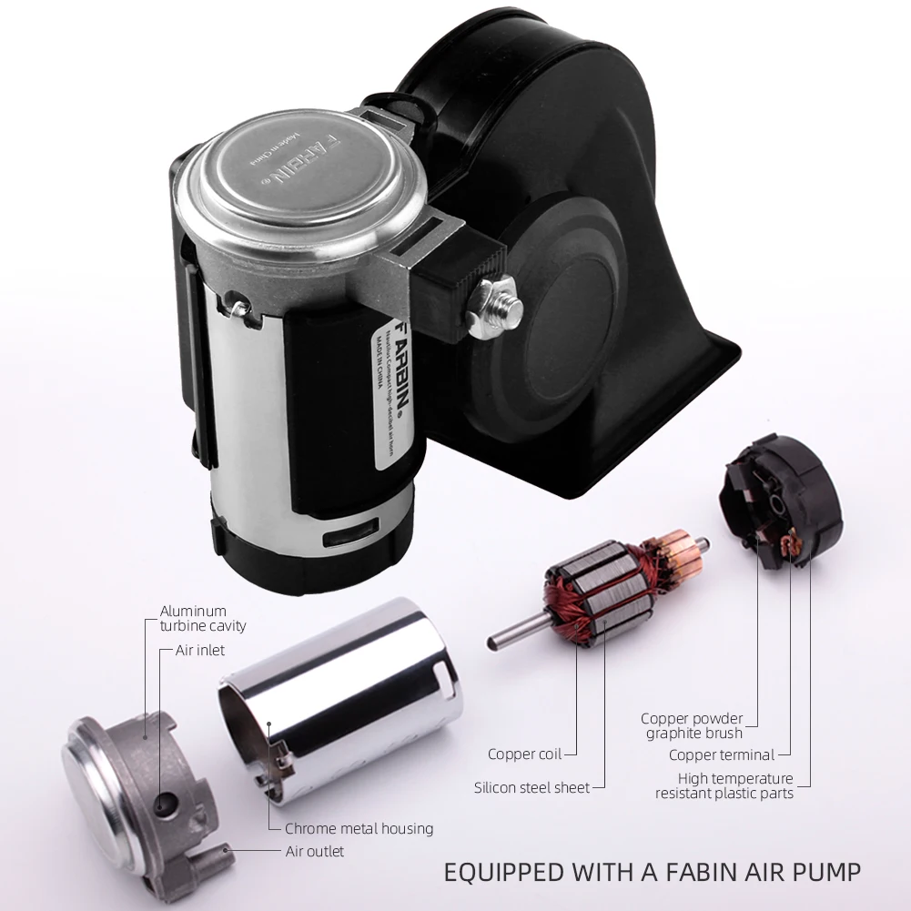 FARBIN Snail Air Horn With Compressor Relay Harness 12V 150db Super Loud Dual Tone Car Horn For Truck Motorcycle Car Accessory