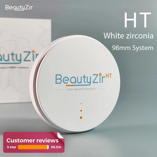 Imagen 1 del producto Beautyzir HT Zirconia blanca 98 mm Bloques de circonio dental Puentes largos para laboratorio dental CAD CAM