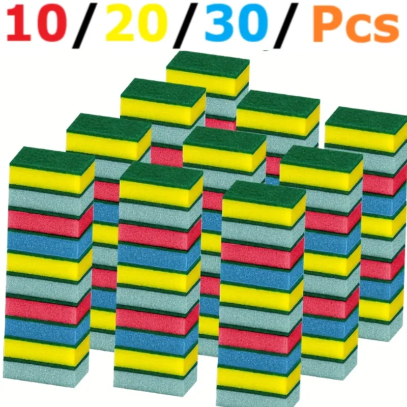 

10/20/30Pcs Multiple colors Double-sided Sponge Magic Cleaning Pot Rust Sponge Cleaning Brush Kitchen Grease Cleaning Tool