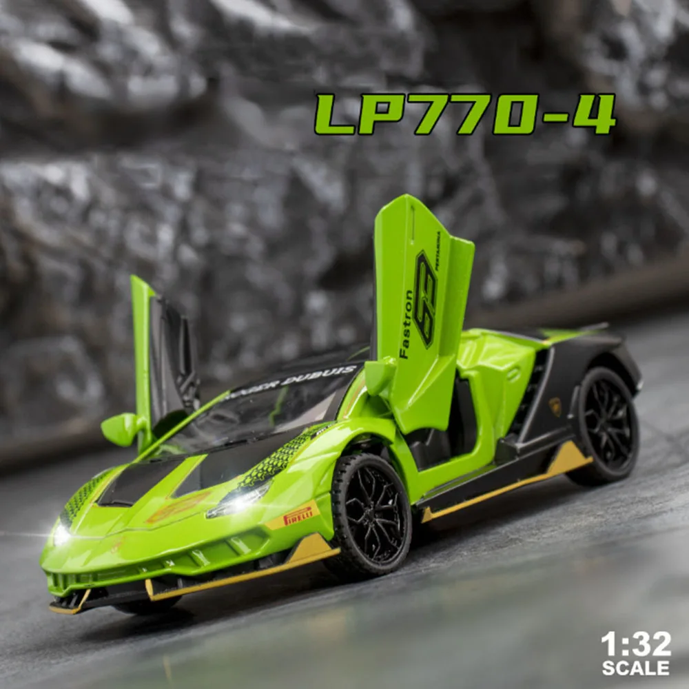 1:32 Scale LP770-4 Alloy Models Cars Diecast Toys Rubber Tires Police Car Light Music Pull Back Sports Car Boys Collection Gifts