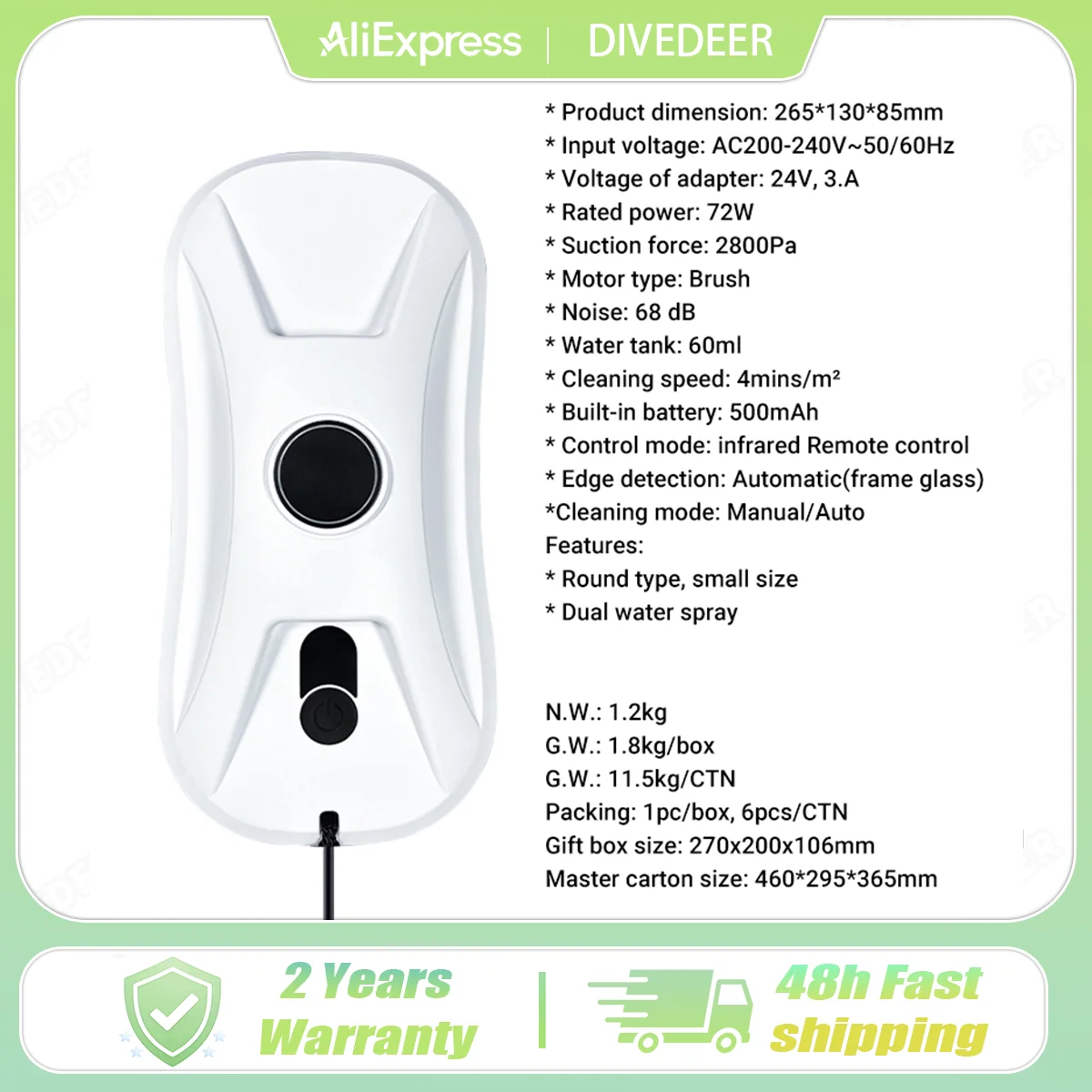 DIVEDEER Smart Window Cleaner Two-Way Dual Spray Nozzle New Window Cleaner Automatic Dual Spray Nozzle Mini Machine