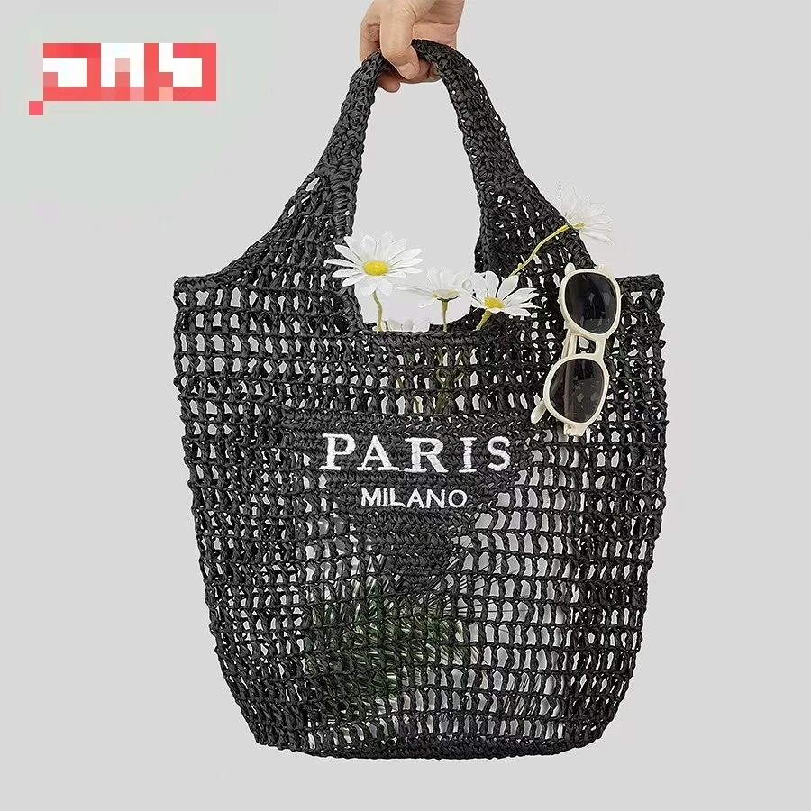 Niche Designer Luxury Retro Embroidered Letter Woven Bag Beach Vacation Hollow Mesh Bag High-end Fashion Shoulder Bag Handbag