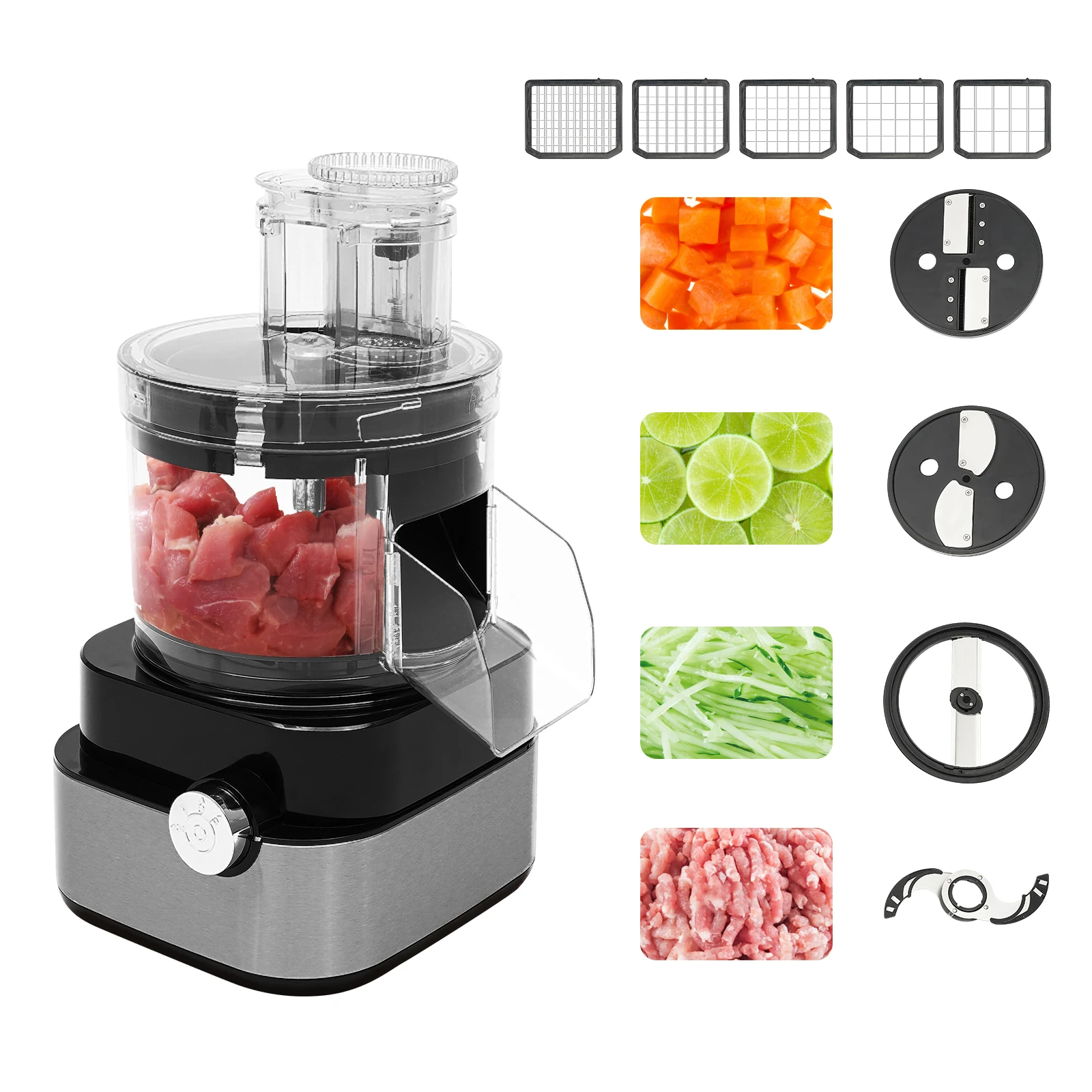 5-in-1 600W Commercial Electric Vegetable Cutter 900r/min Food Vegetable Processor 420 Stainless Steel