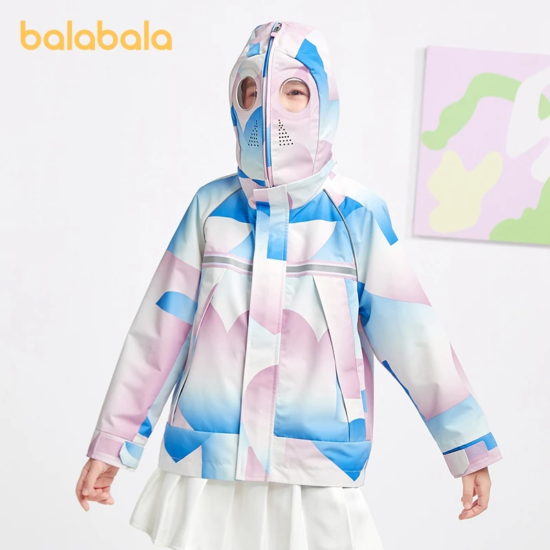 Balabala Toddler 2023 Unisex Boy Girl Jacket Spring Aviator Hooded Top Outdoor Windproof Mid-Length Jacket