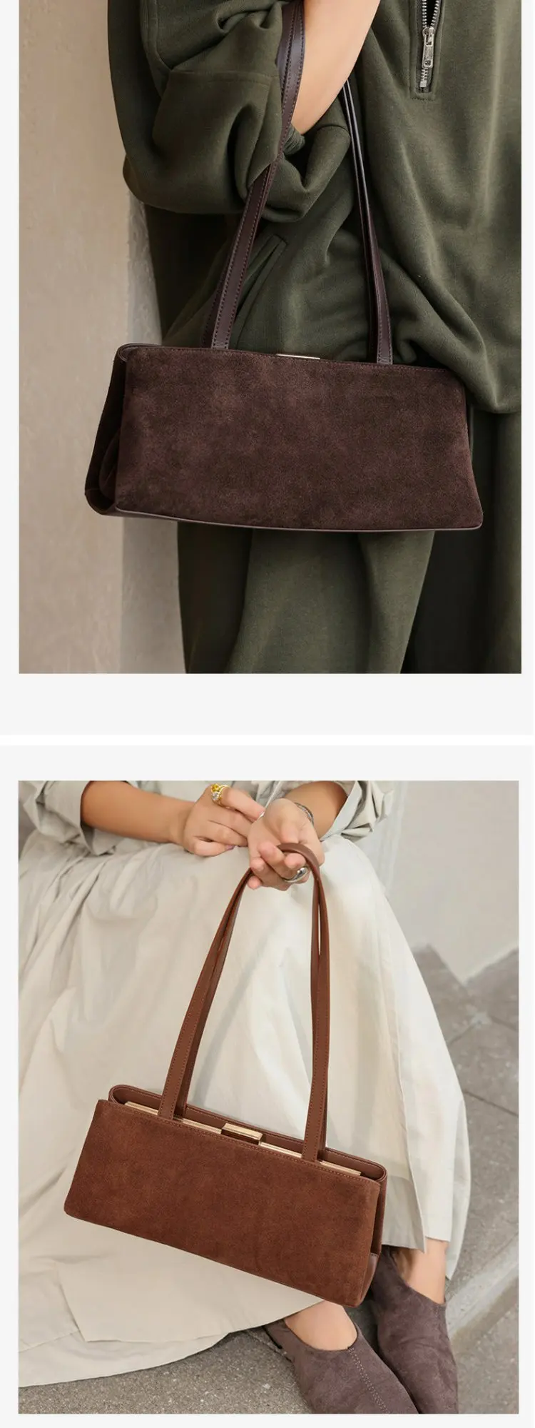 Bolso de Hombro de Cuero de Ante Estilo Francés, Diseño Minimalista para el Día a Día, Bolso de Axila de Cuero Genuino para M...