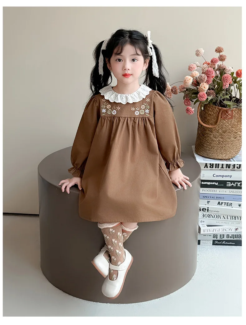 فستان بناتي مع فستان أميرة عصري وأنيق مطرز بالدانتيل للربيع والخريف، ملابس كاجوال يومية