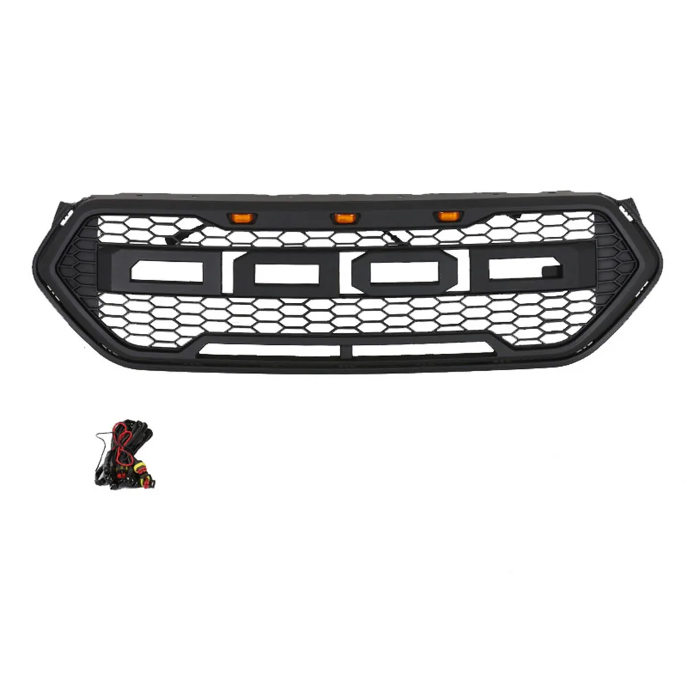 For Ford Escape Kuga 2016~2019 Matte Black Or Grey Grille ABS Front Bumper Mask Mesh LED Racing Grills Upper Grid