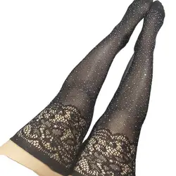 Women Black Erotic Long Socks Sexy Lingerie Women Stockings Rhinestone Fishnet Pantyhose Thigh High Socks Stockings Medias