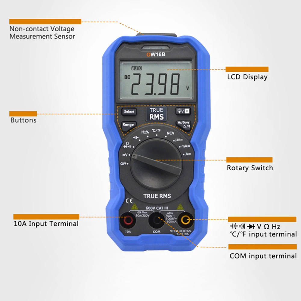 OWON OW16B 3 5/6 NCV Handle Digital Multimeter Digital NCV True RMS Test Data Logger Offline Record Function Multimetro