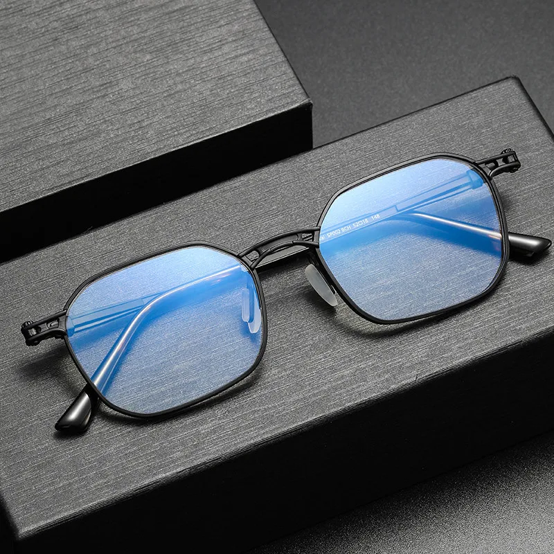 Handmade Polygon Pure Titanium Optical Spectcles Men Women Fashion Square Myopia Glasses Frame Can Customize Multi-Focal Lenses