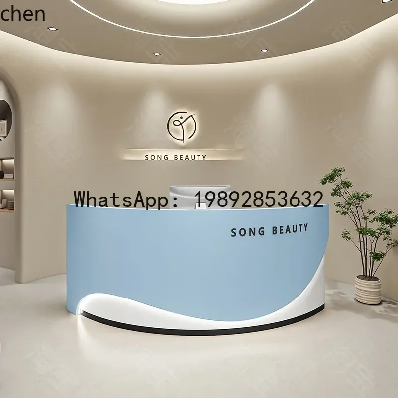 

X7 Simple Cashier Counter Painted Front Desk Arc-Shaped Service Reception Desk